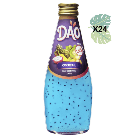 Boisson Dao saveur cocktail de fruits aux graines de basilic dans sa bouteille en verre de 290ml recyclable