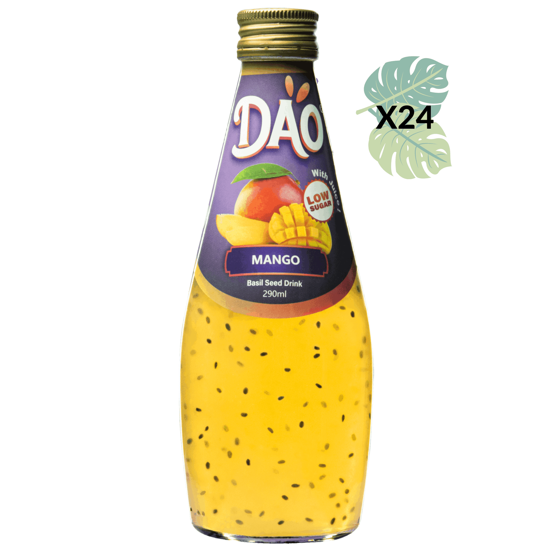 Boisson Dao saveur mangue aux graines de basilic dans sa bouteille en verre de 290ml recyclable