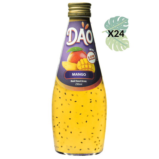 Boisson Dao saveur mangue aux graines de basilic dans sa bouteille en verre de 290ml recyclable