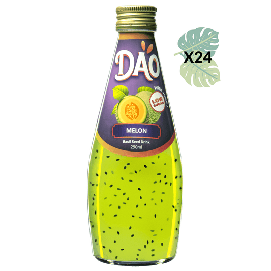 Boisson Dao saveur melon aux graines de basilic dans sa bouteille en verre de 290ml recyclable