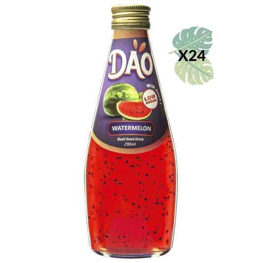 Boisson Dao saveur pastèque aux graines de basilic dans sa bouteille en verre de 290ml recyclable