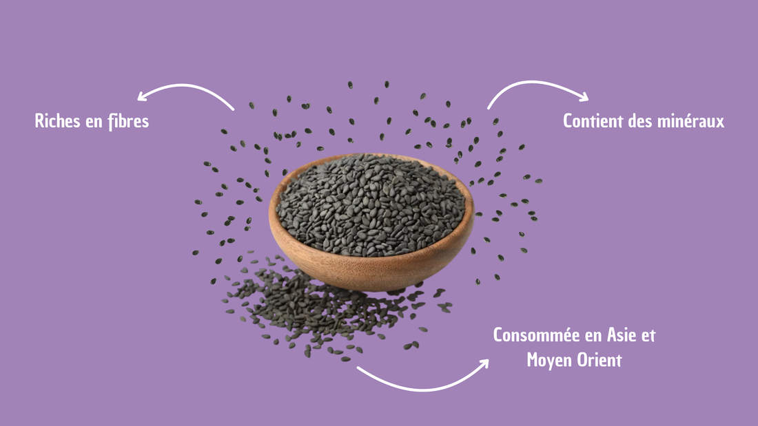 graines de basilic avec ses bienfaits : riches en fibres, contient des minéraux, consommé en Asie et Moyen Orient